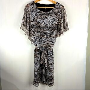 JBS Petite Printed Flutter Sleeve Semi Sheer Flowy Faux Wrap Mini Dress 10P NWT